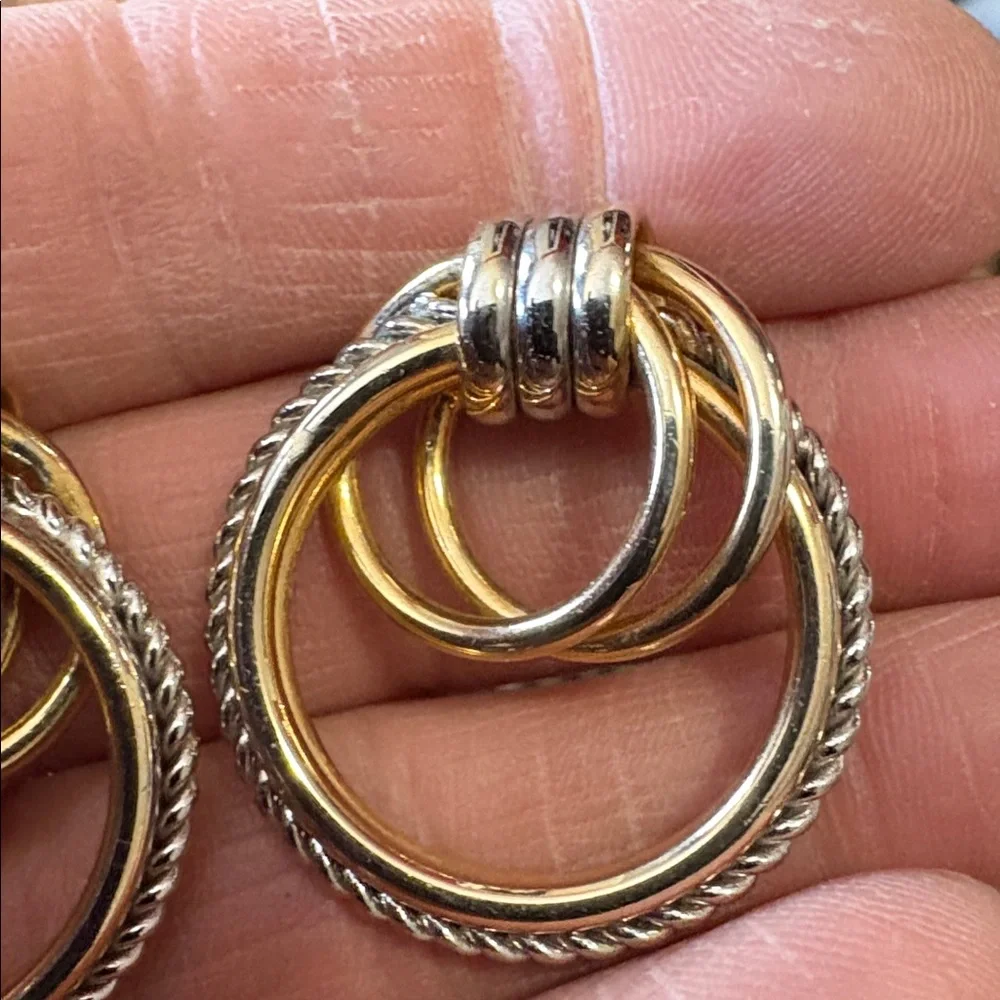 TWO-TONE TEXTURED DOUBLE LOOPED POST 1.5" EARRINGS - Picture 4 of 9